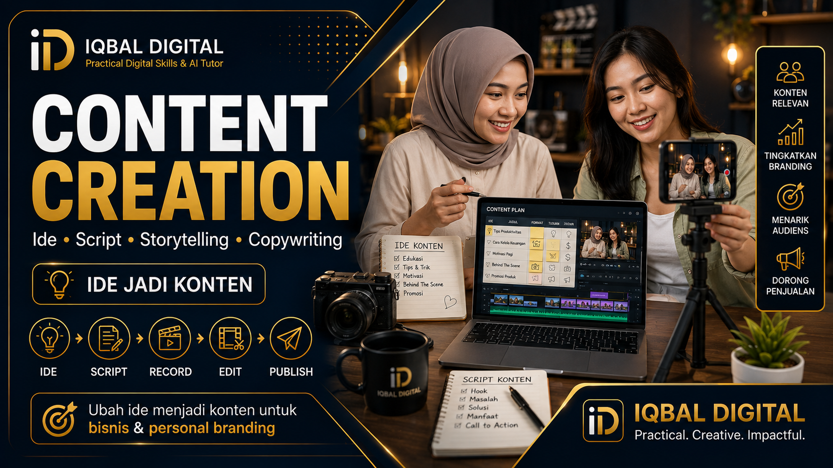 Suasana kursus privat Content Creator bersama tutor Iqbal Digital
