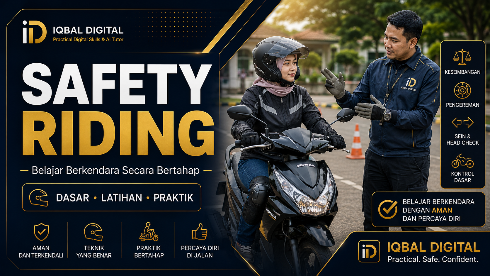 Suasana kursus privat Safety Riding / Kursus Motor bersama tutor Iqbal Digital